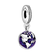 Fashion 925 Sterling Silver Blue Planet Pendant Charm World Globe Globe Round Pendant Bead Quality DIY